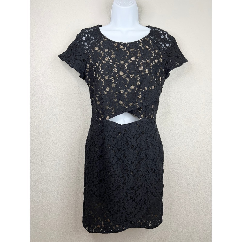 Sea New York Faux Wrap Dress Women's 6 Black Lace Cut Out Front Elegant Formal